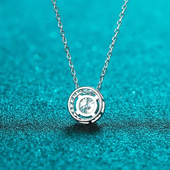 Certified 2ct. t.w. Moissanite Diamond Round Halo Necklace NEW - Picture 4 of 7